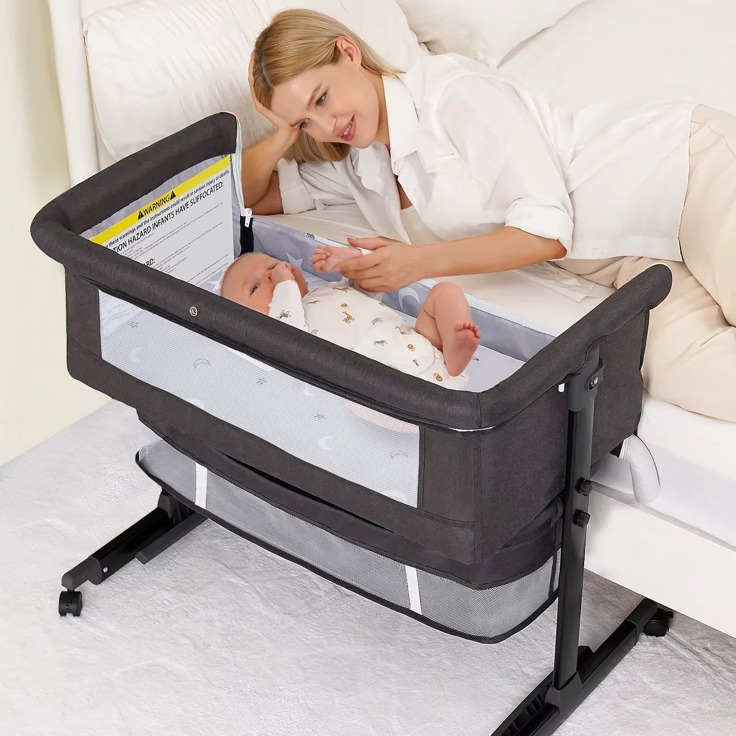 3 In 1 Foldable Baby Bassinet Bedside Sleeper Breathable Mesh