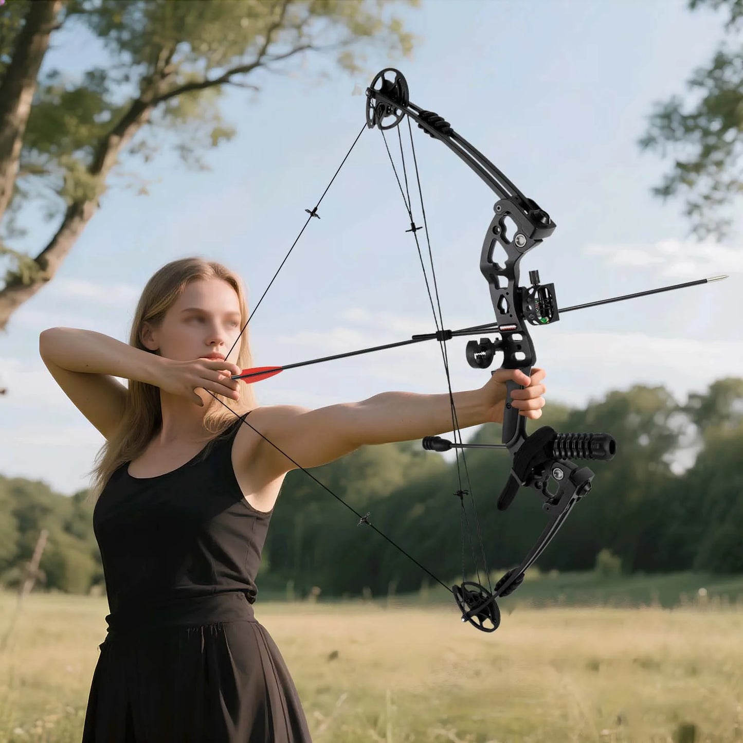 Compound Bow Kit Right Hand With Lighted Sight And Shock Absorption For Archery
