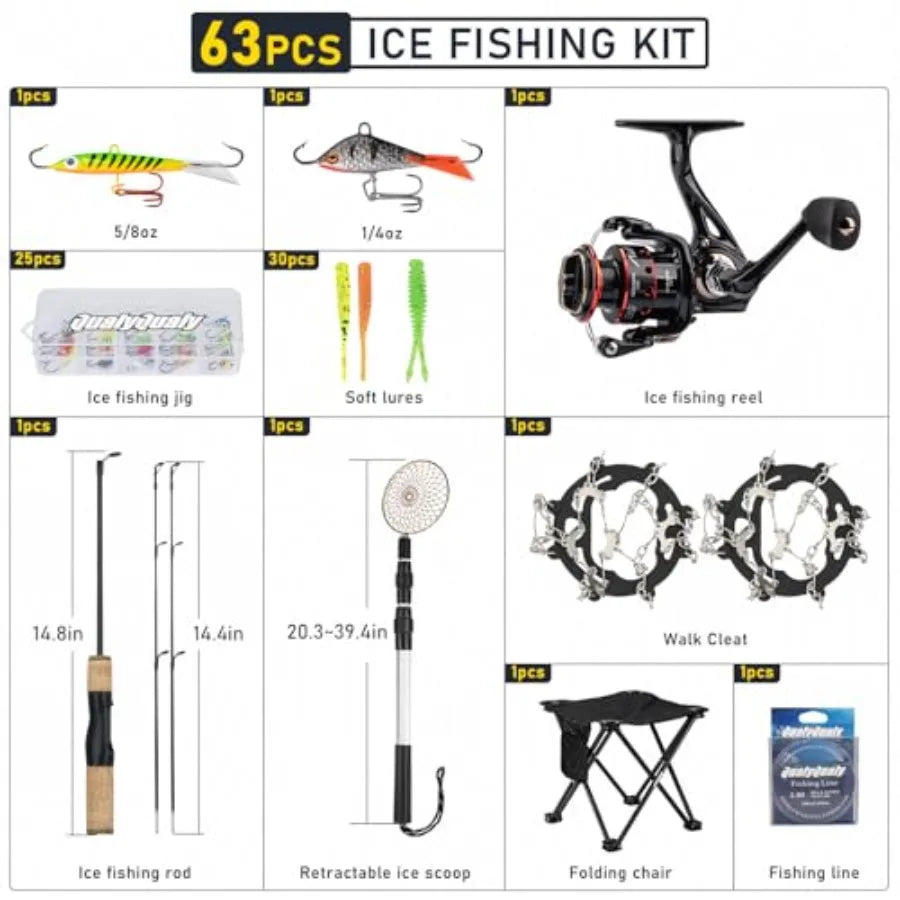 Portable Ice Fishing Rod and Reel Combo Kit Outdoors