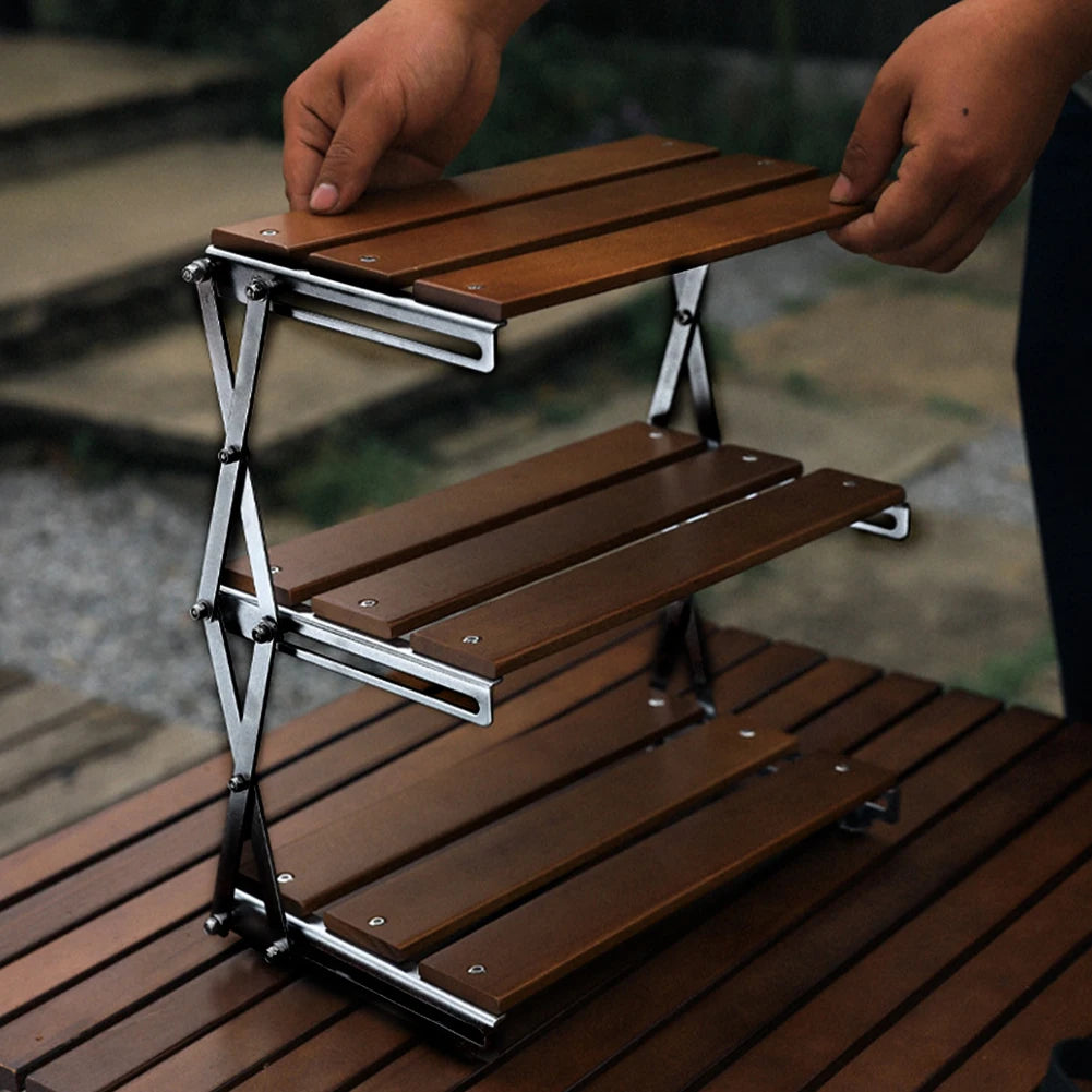 ATUOTIN 3 Tier Foldable Wooden Camping Shelf With Metal Frame