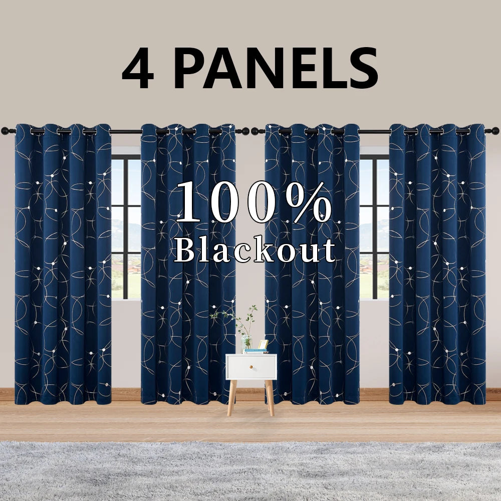 4Pcs Blackout Curtains Grommet Thermal Insulated Foil Circles Dots