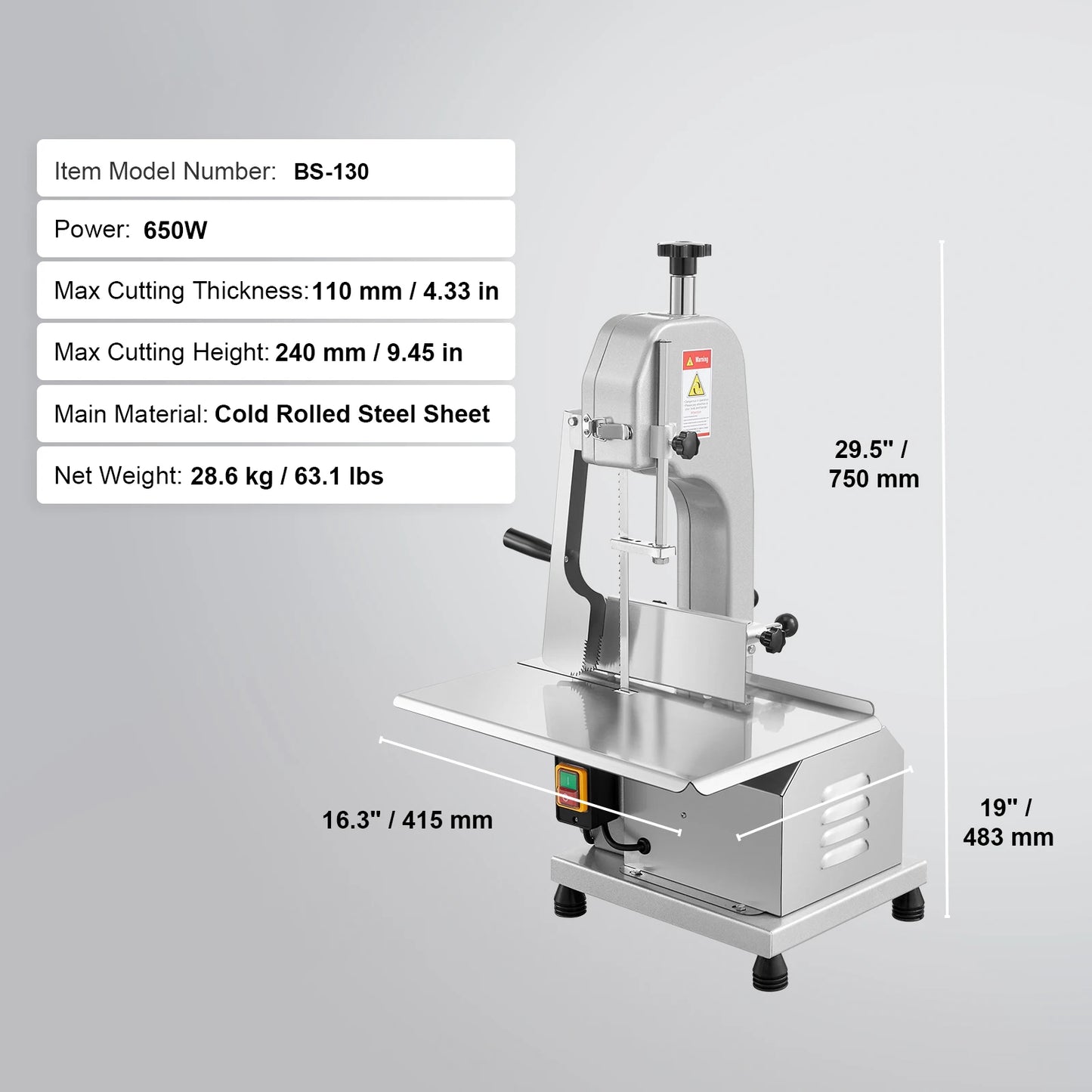 SucceBuy Commercial Electric Meat Bandsaw 650W Stainless Steel Bone Saw