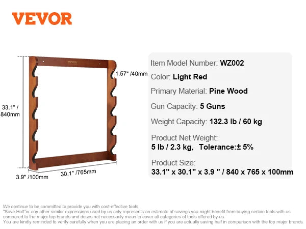 SucceBuy Wood Gun Rack Wall Mount Holds 5 Guns Sturdy