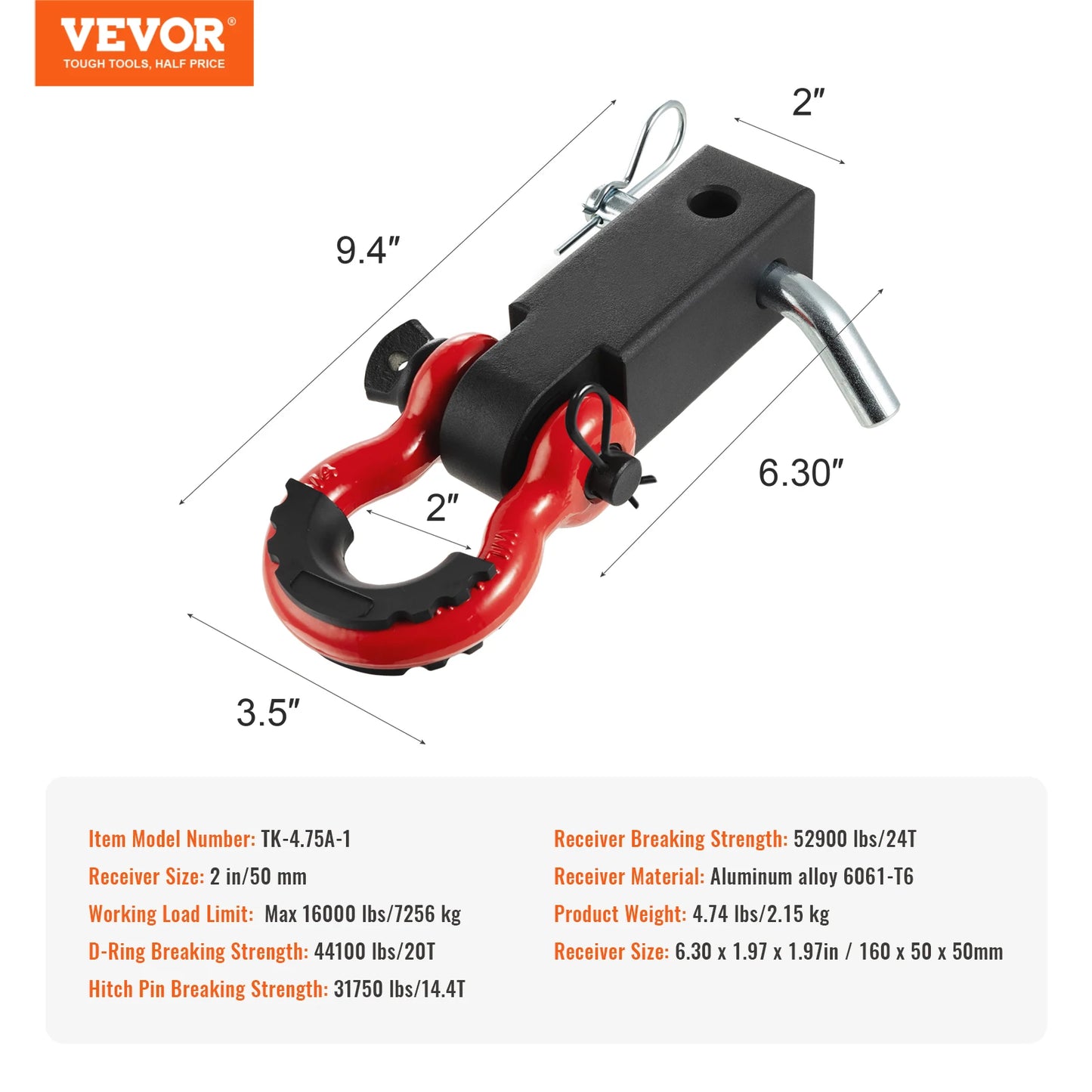 SucceBuy 2 Inch D-Ring Shackle Hitch Receiver With Lock Pin