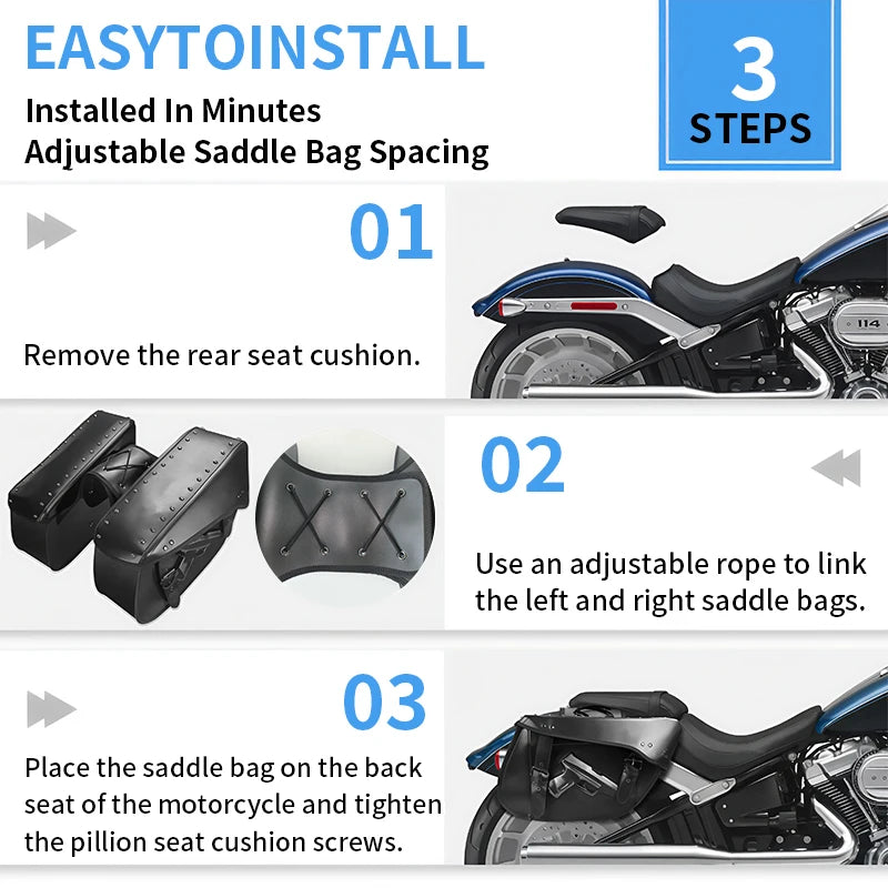 Waterproof Black PU Leather Universal Motorcycle Saddlebags