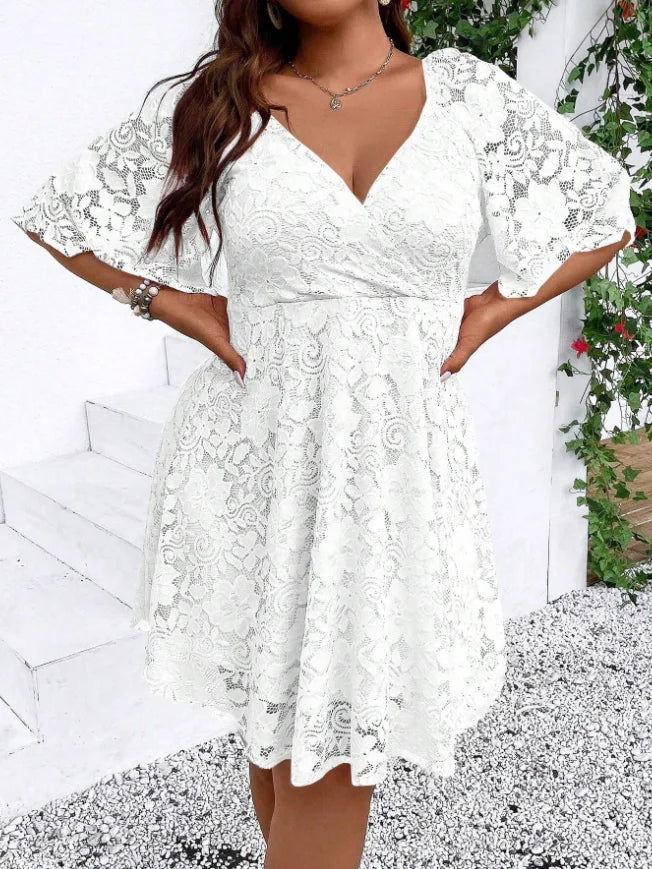 Elegant Womens Lace A Line V Neck Casual Party Dress