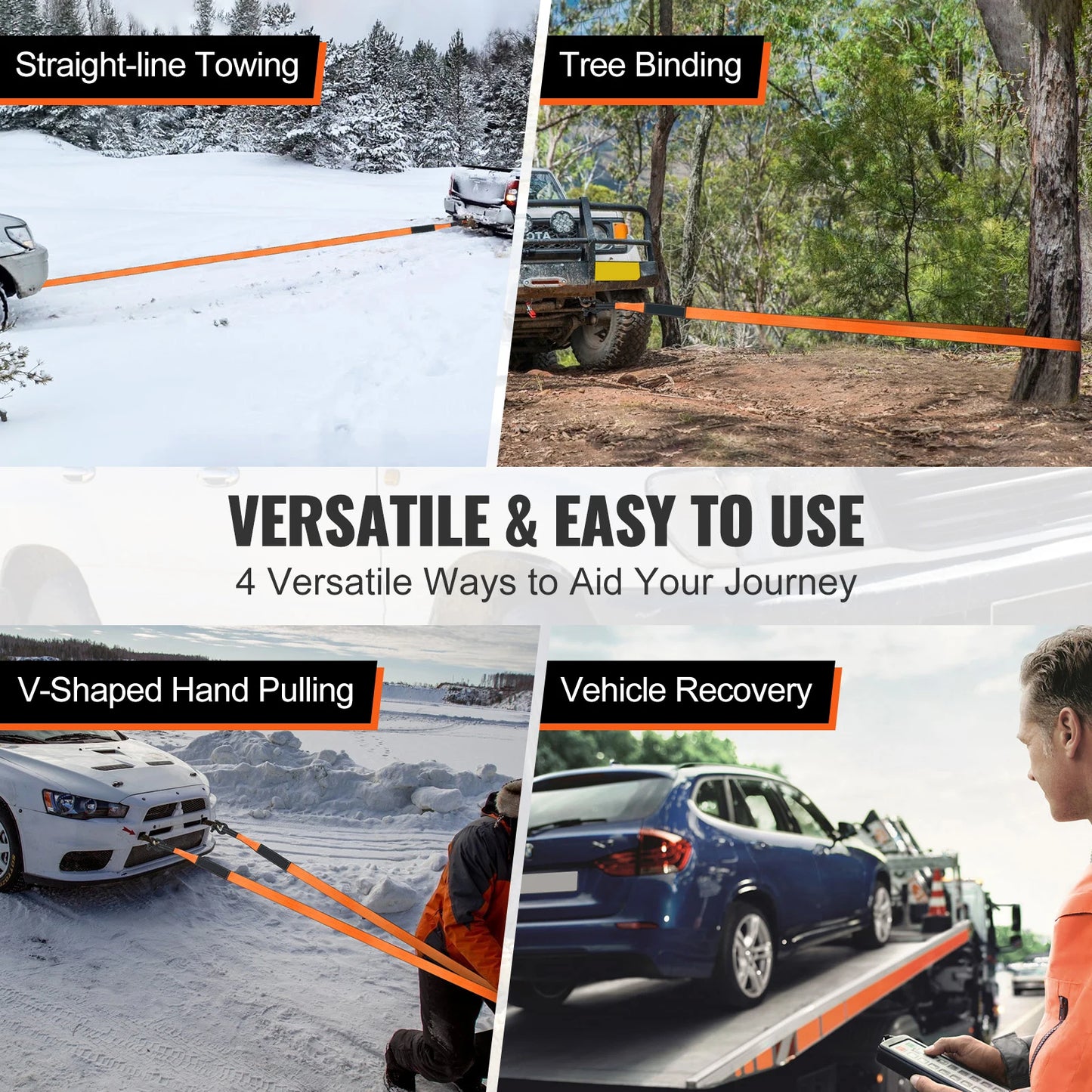 Off Road Winch Recovery Kit With 30000 Lbs Tow Strap For ATVs And Jeeps
