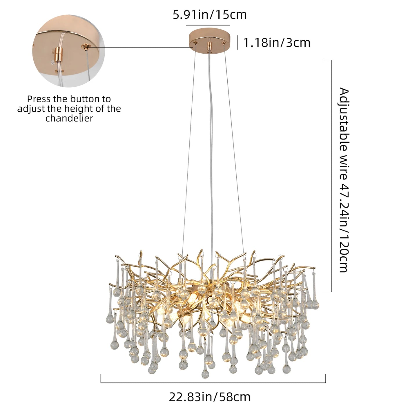 GreeLustr Modern Luxury Gold Crystal Tree Branch Ceiling Chandelier