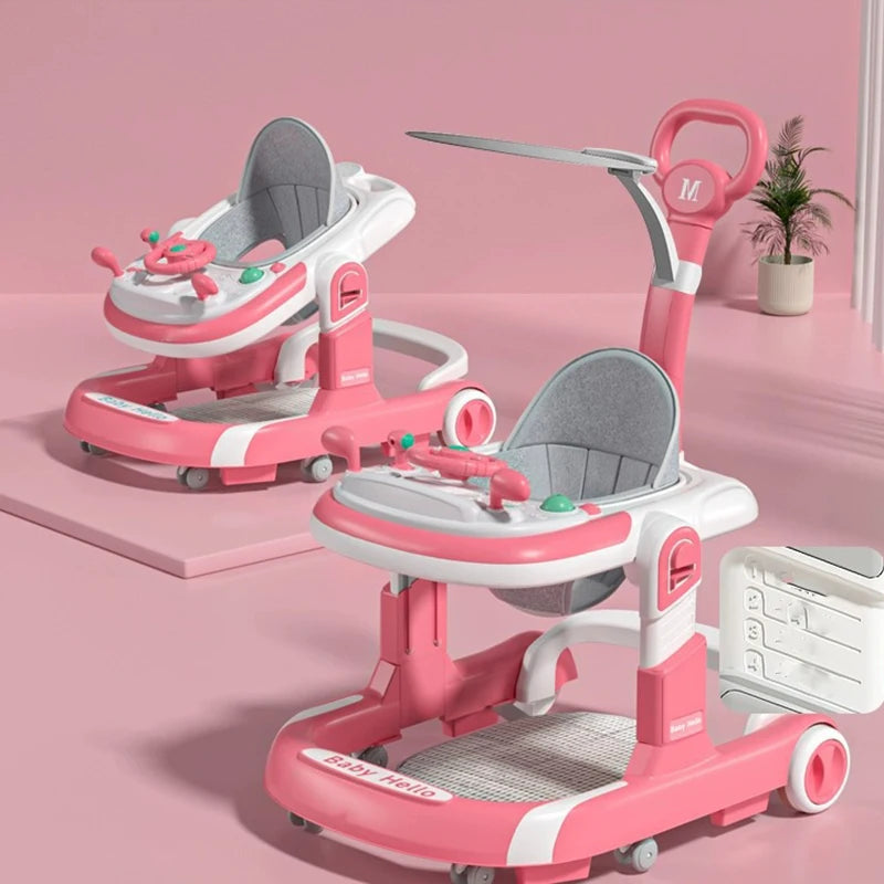 4 In 1 Baby Walker With Sunshade Removable Tray Foldable