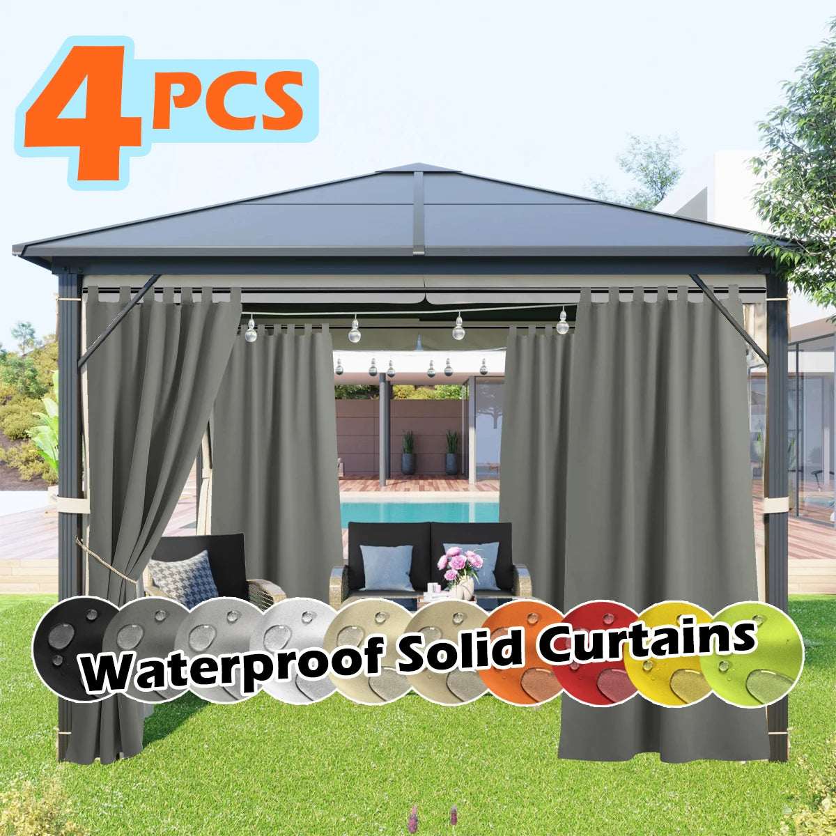 SABALANICA Outdoor Curtains 4 Panel Waterproof UV Resistant Tab Top