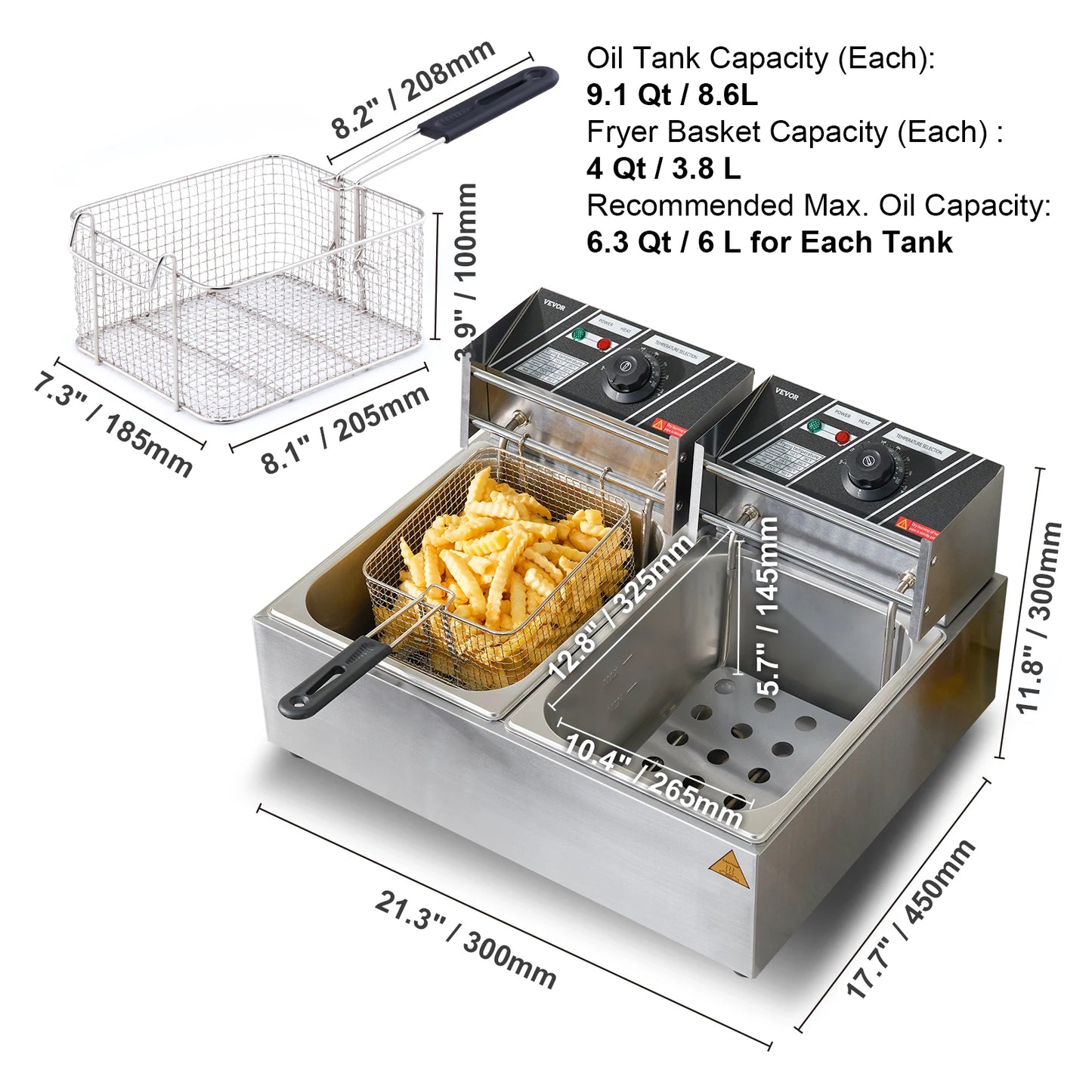 SucceBuy Electric Deep Fryer Dual Removable Tanks For Commercial Use