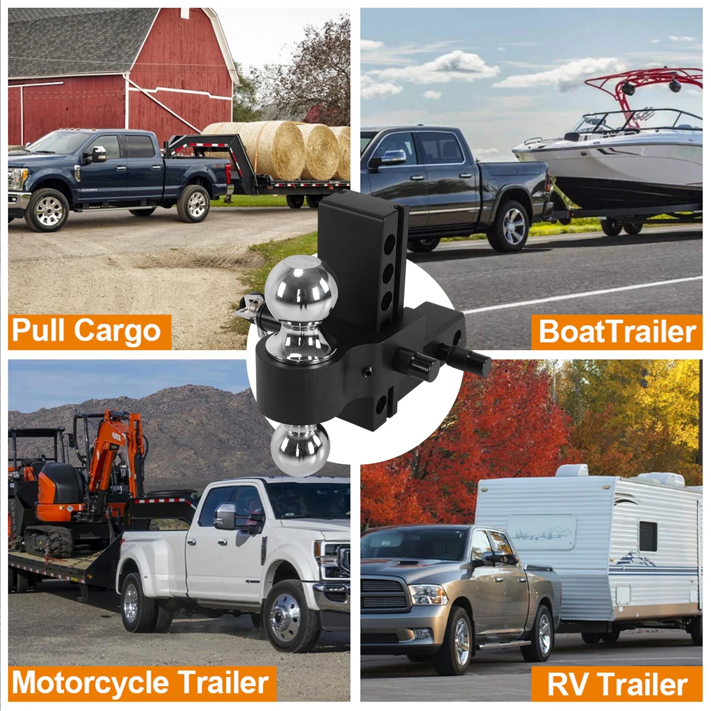 Adjustable Trailer Hitch With Dual Ball Towing Storage 12000 Lbs