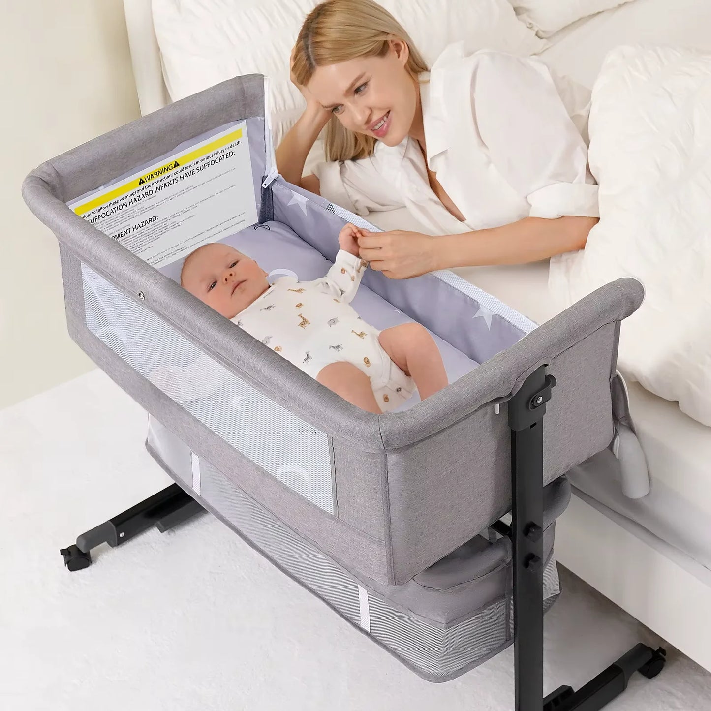 3 In 1 Foldable Baby Bassinet Bedside Sleeper Breathable Mesh