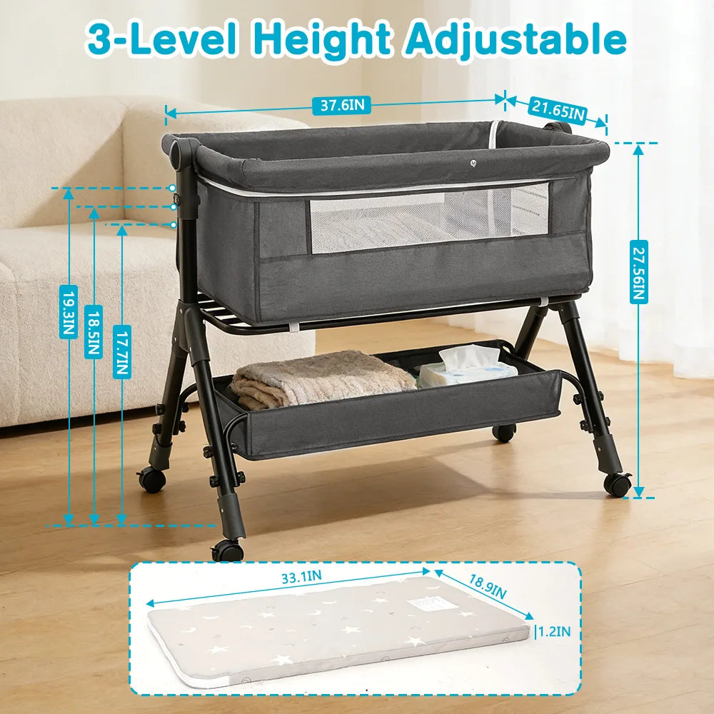 Portable 3 In 1 Foldable Baby Bassinet Bedside Sleeper Crib