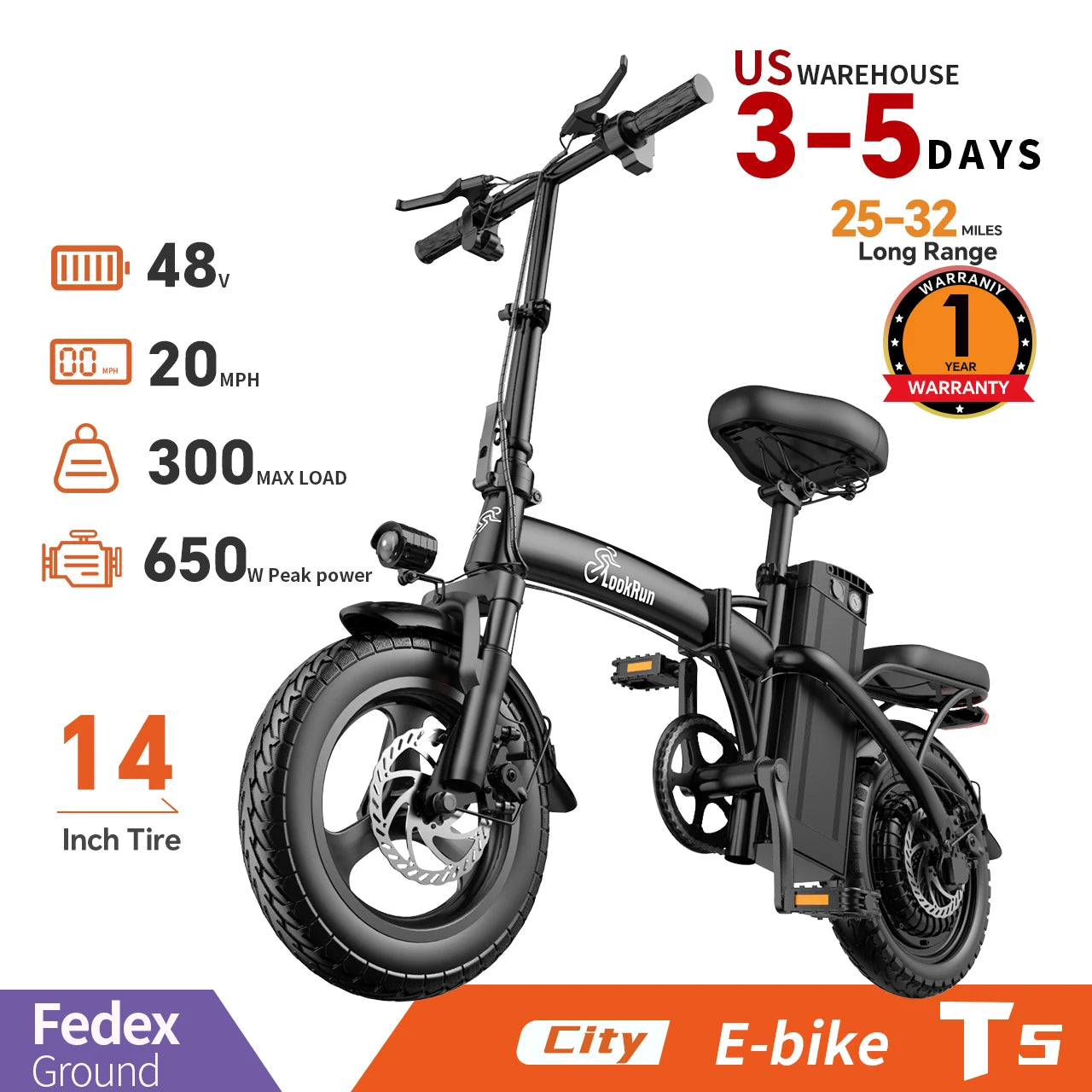 LOOKRUN Folding Electric Bike 48V With Fat Tires