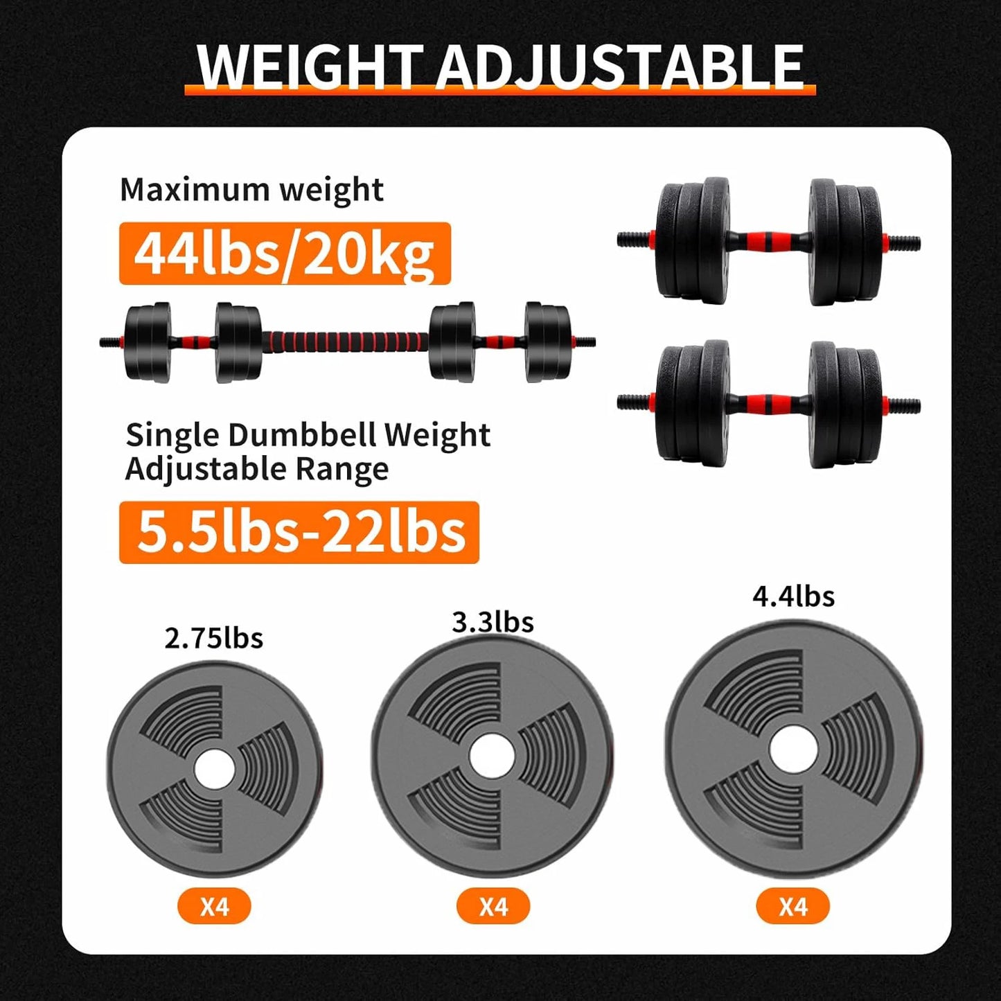 Adjustable Rubber Dumbbell And Barbell Weight Plate Set With Anti-Slip Grip