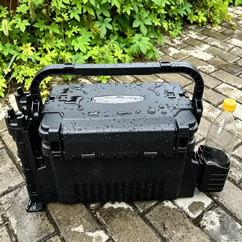 Portable Waterproof Fishing Tackle Box With Rod Holders And Dividers
