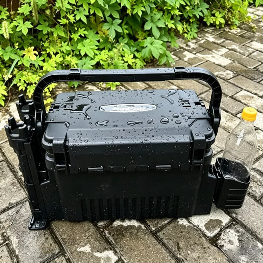 Portable Waterproof Fishing Tackle Box With Rod Holders And Dividers