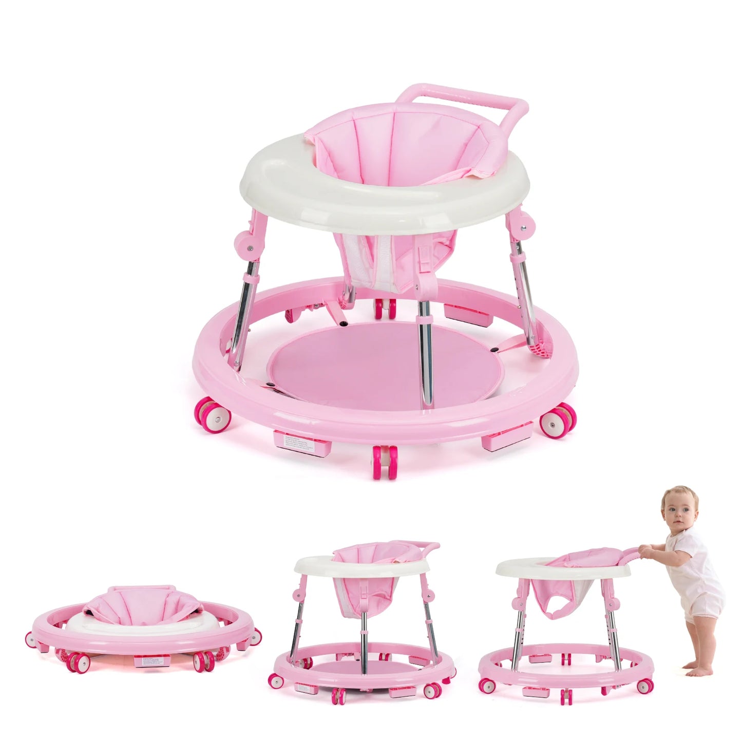 Foldable Adjustable Height Baby Walker For Toddler With Activity Tray