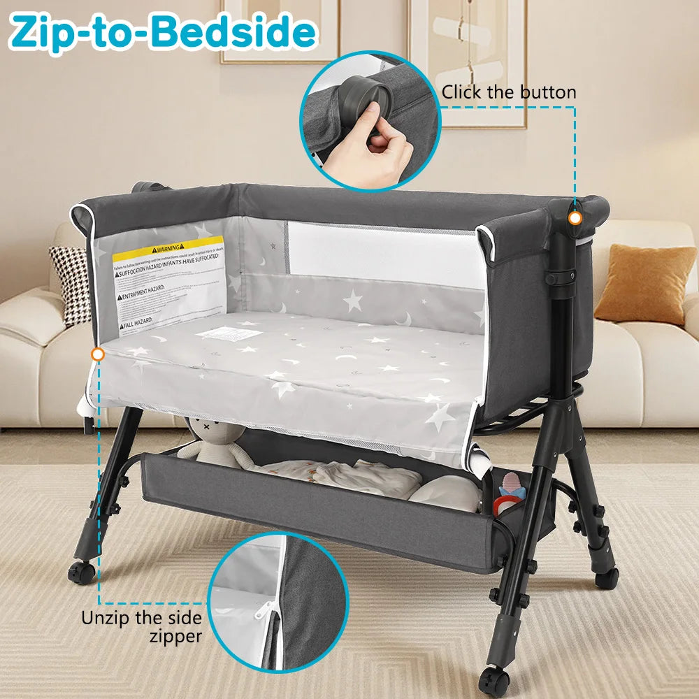 Portable 3 In 1 Foldable Baby Bassinet Bedside Sleeper Crib