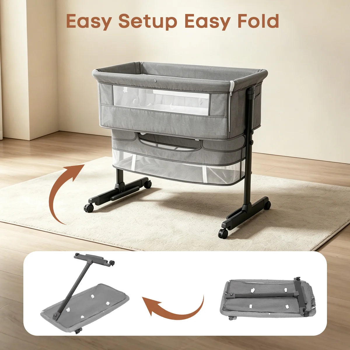 3 In 1 Foldable Baby Bassinet Bedside Sleeper Breathable Mesh