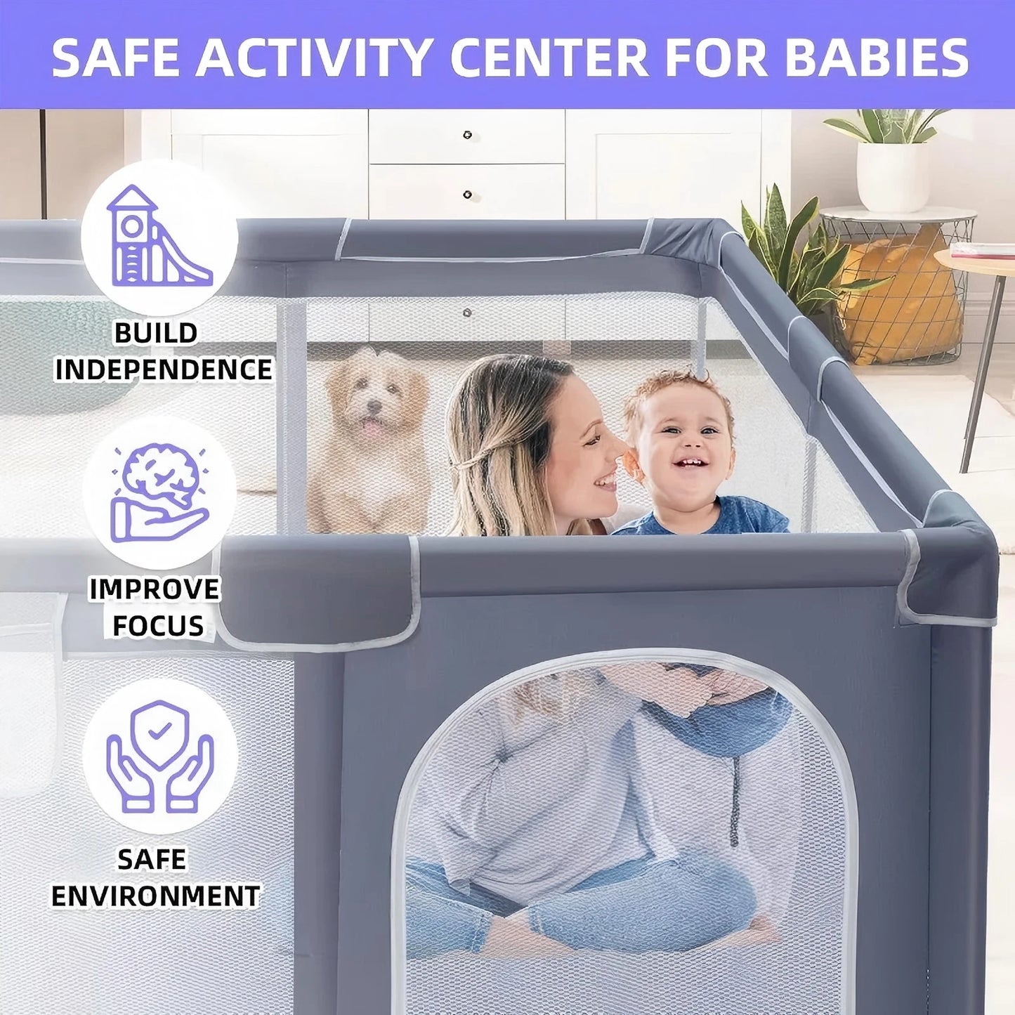 Baby Playpen Indoor Outdoor Use 360 Degree Visibility Safe Space