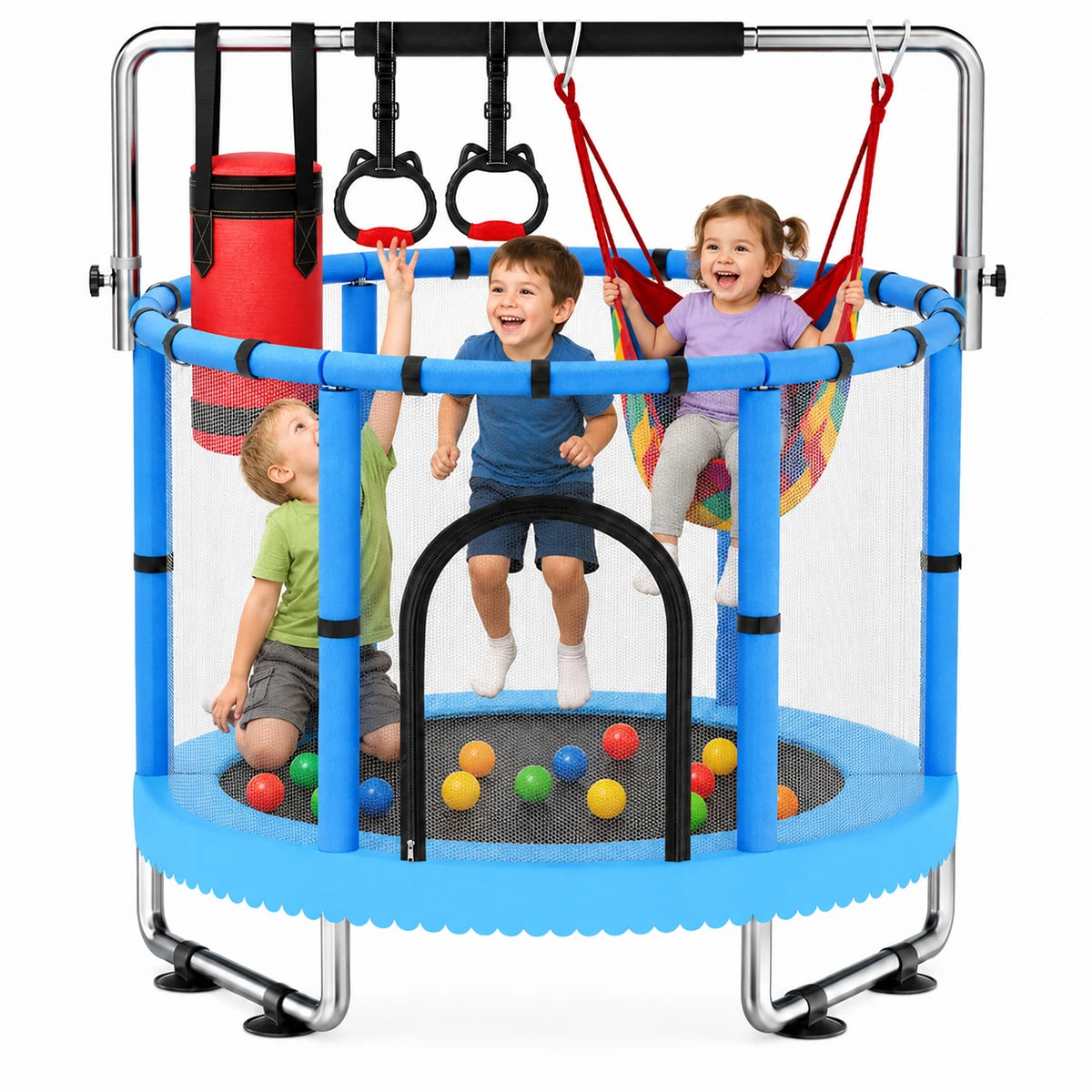 Multifunctional Kids Indoor Trampoline With Swing And Boxing Bag