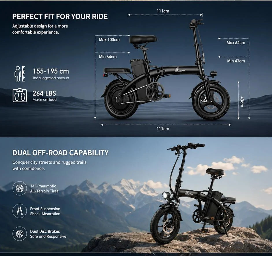 LOOKRUN Folding Electric Bike 48V With Fat Tires