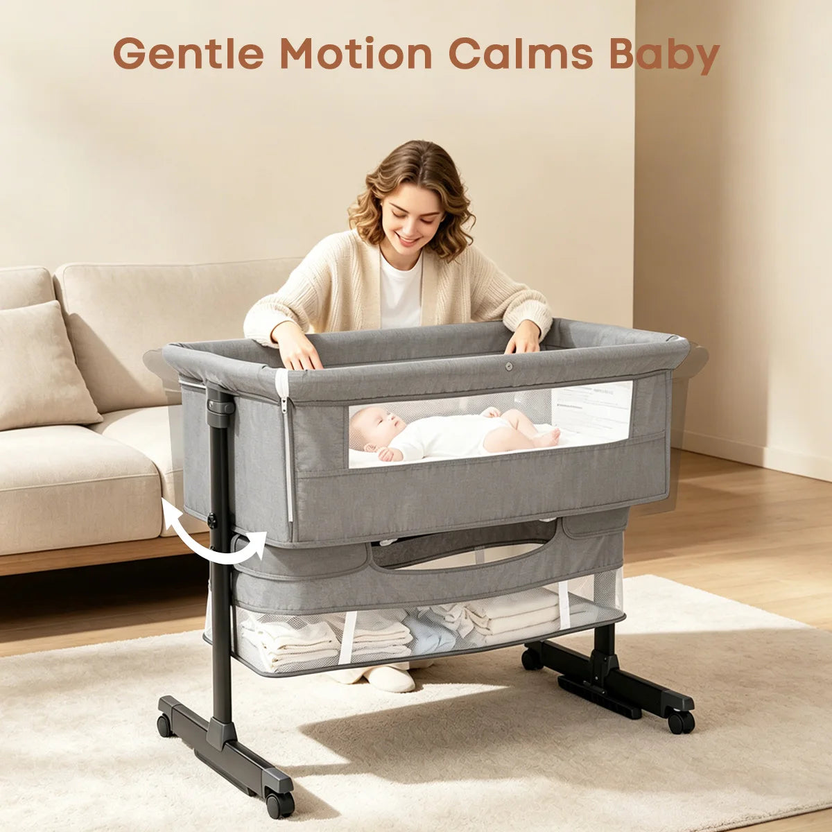 3 In 1 Foldable Baby Bassinet Bedside Sleeper Breathable Mesh