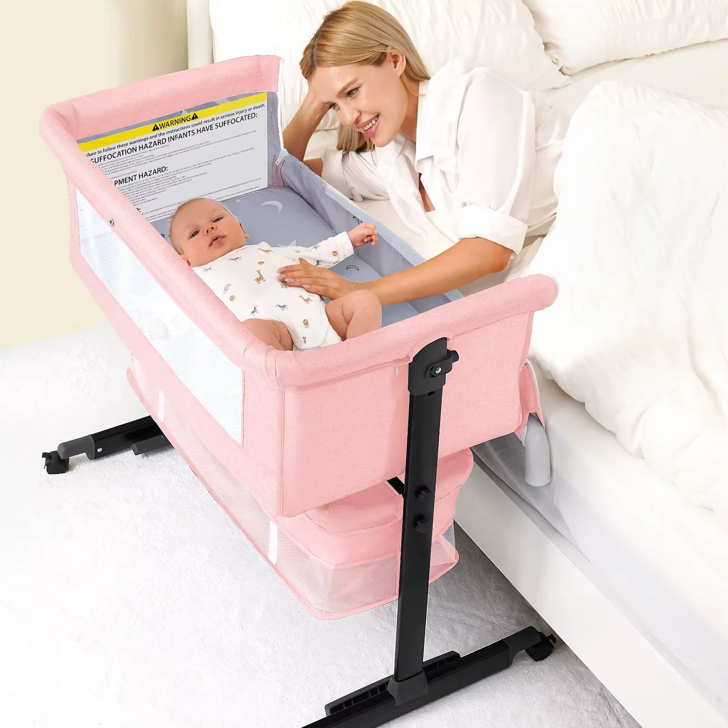 3 In 1 Foldable Baby Bassinet Bedside Sleeper Breathable Mesh