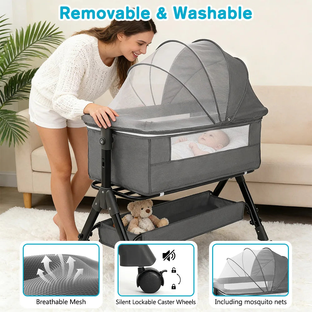 Portable 3 In 1 Foldable Baby Bassinet Bedside Sleeper Crib