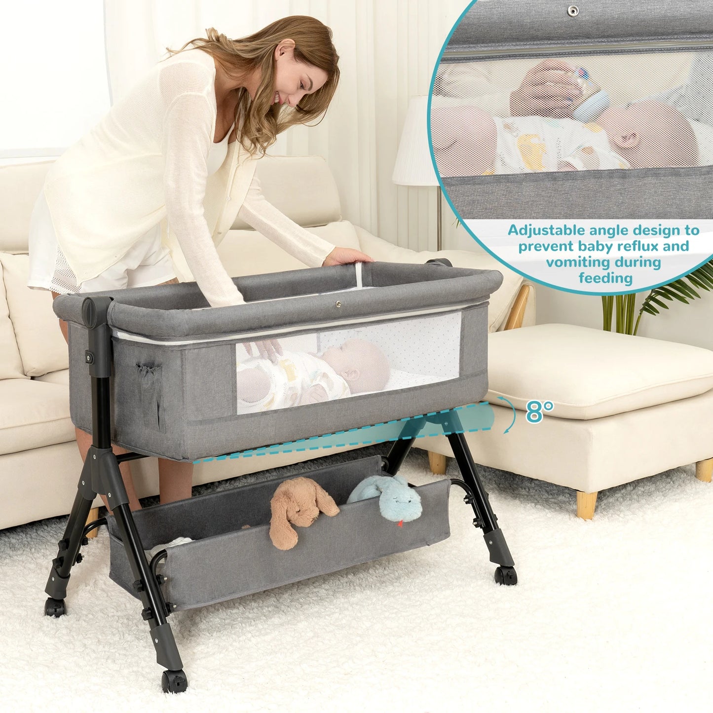 3 In 1 Baby Bassinet Bedside Sleeper Foldable Portable Cradle