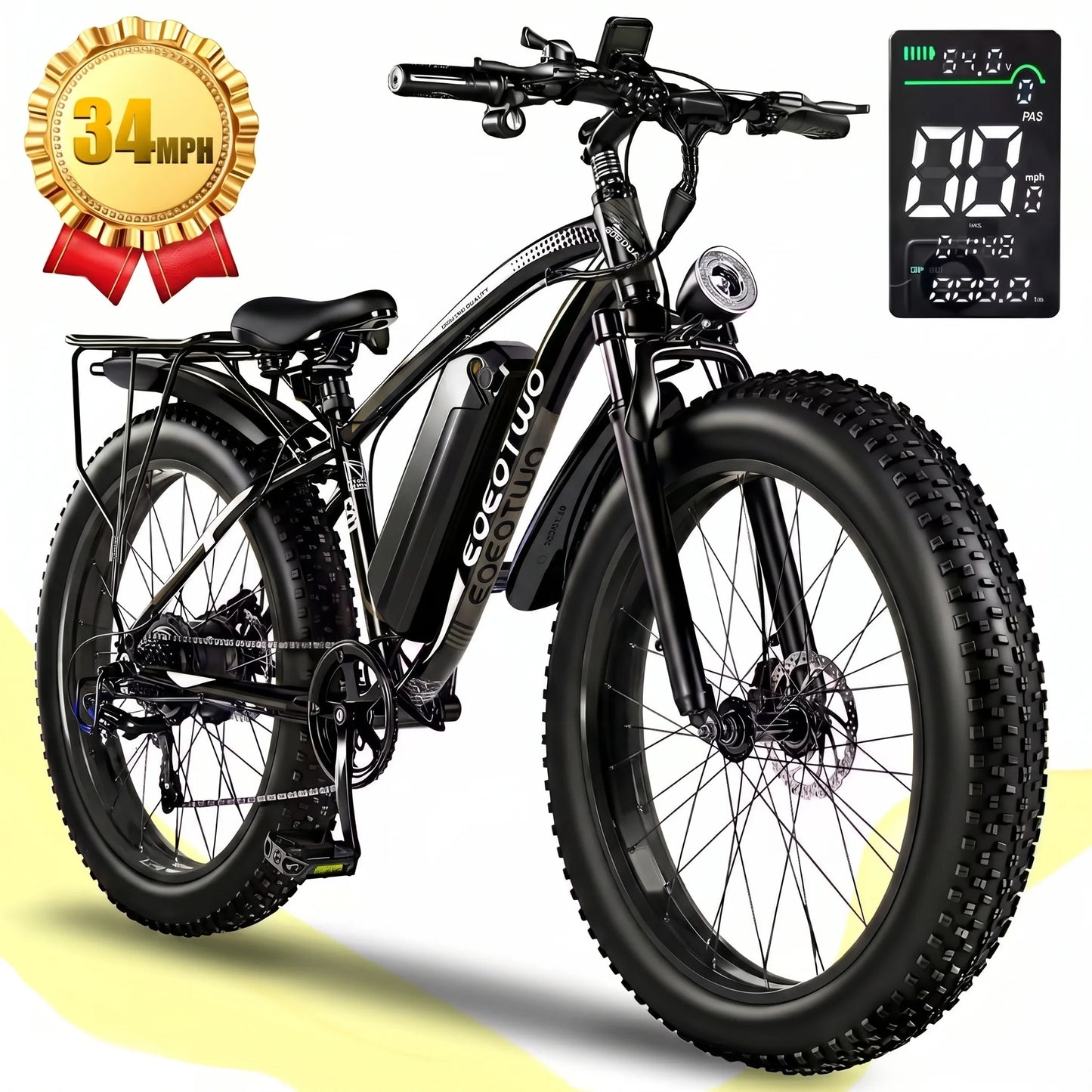 EOEOTWO Fat Tire Electric Bike 1000W Motor 34 MPH 60MileRange