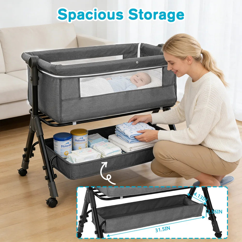 Portable 3 In 1 Foldable Baby Bassinet Bedside Sleeper Crib