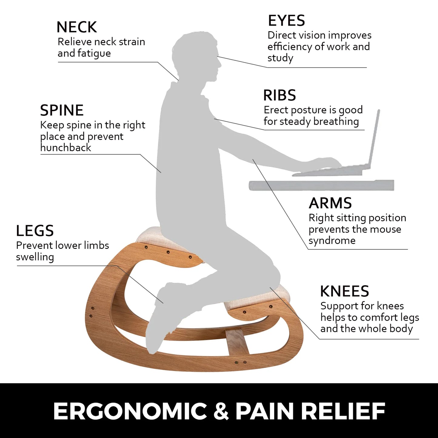 SucceBuy Ergonomic Kneeling Chair With Thick Cushion For Home Office