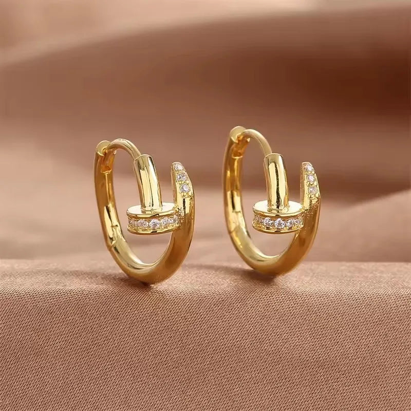 Shiny Crystal Hoop Earrings For Women Nail Shaped Fashion Jewelry