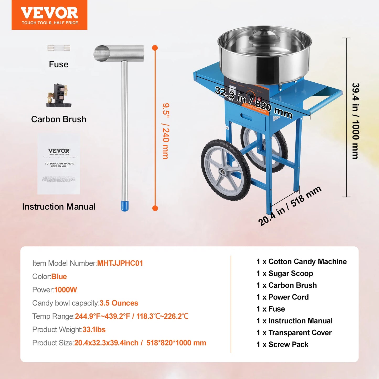 SucceBuy Commercial Electric Cotton Candy Machine With Cart And Drawer