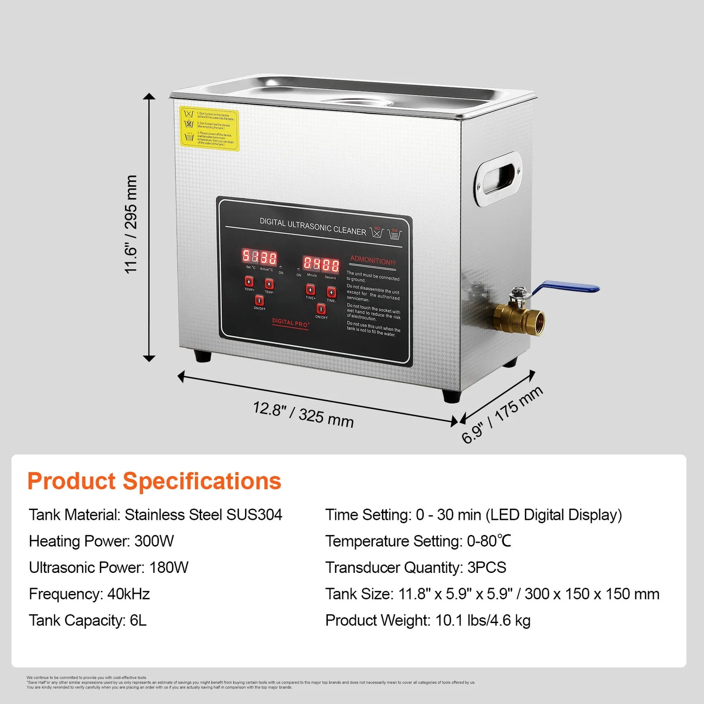 Succebuy Ultrasonic Cleaner 33-40kHz 800W Stainless Steel Home Appliance