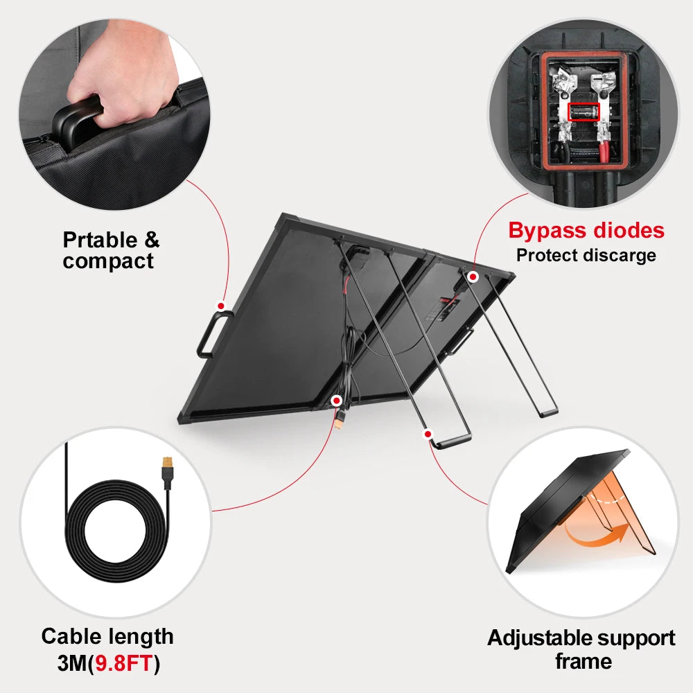 DOKIO 100W Portable Foldable Solar Panel Kit for Camping