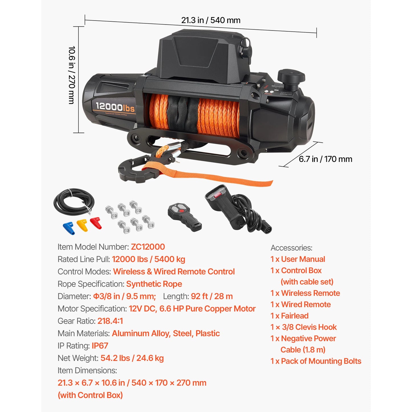 SucceBuy Electric Winch 10000 12000 13500 Lbs 12V DC