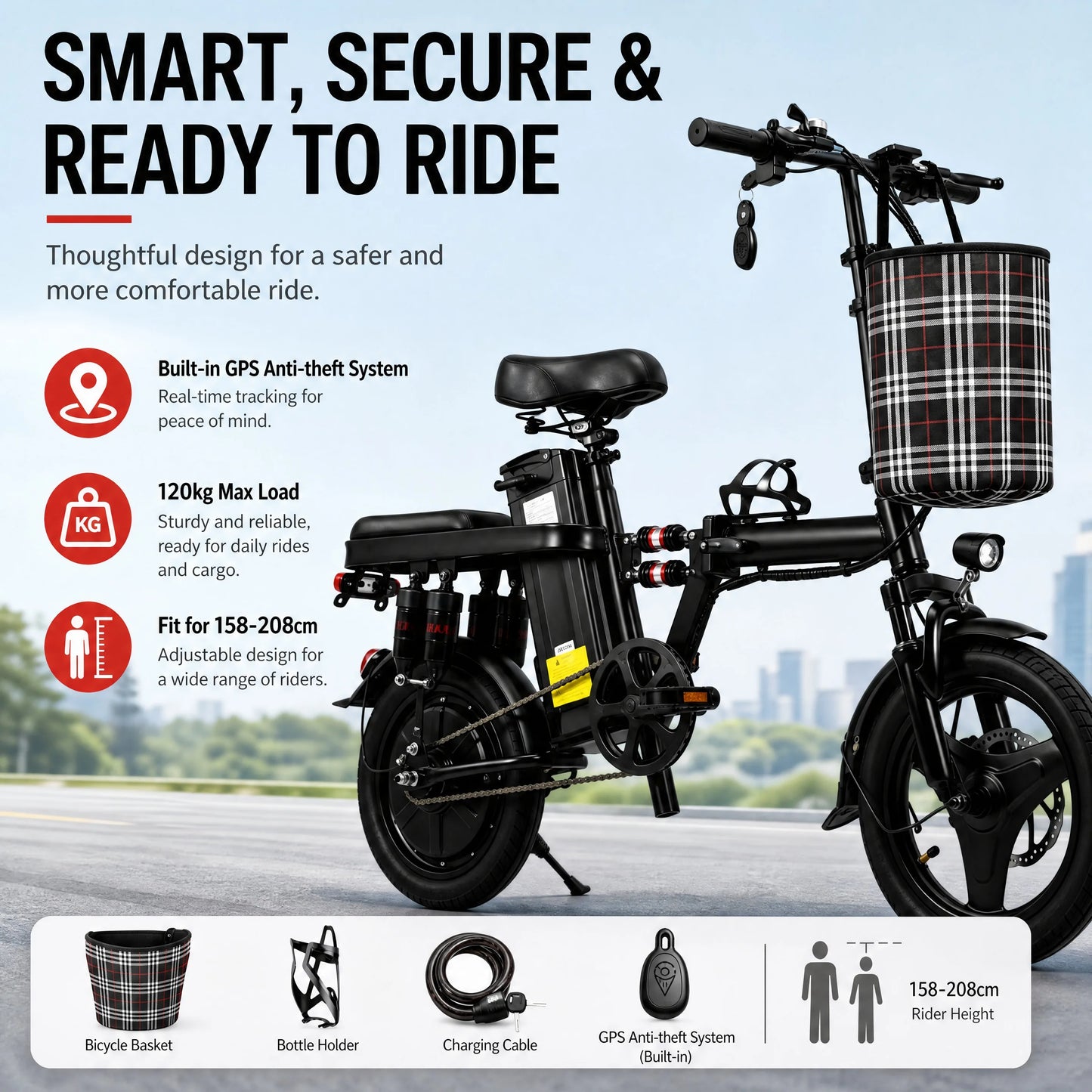 Portable Folding Electric Bike With Dual Suspension