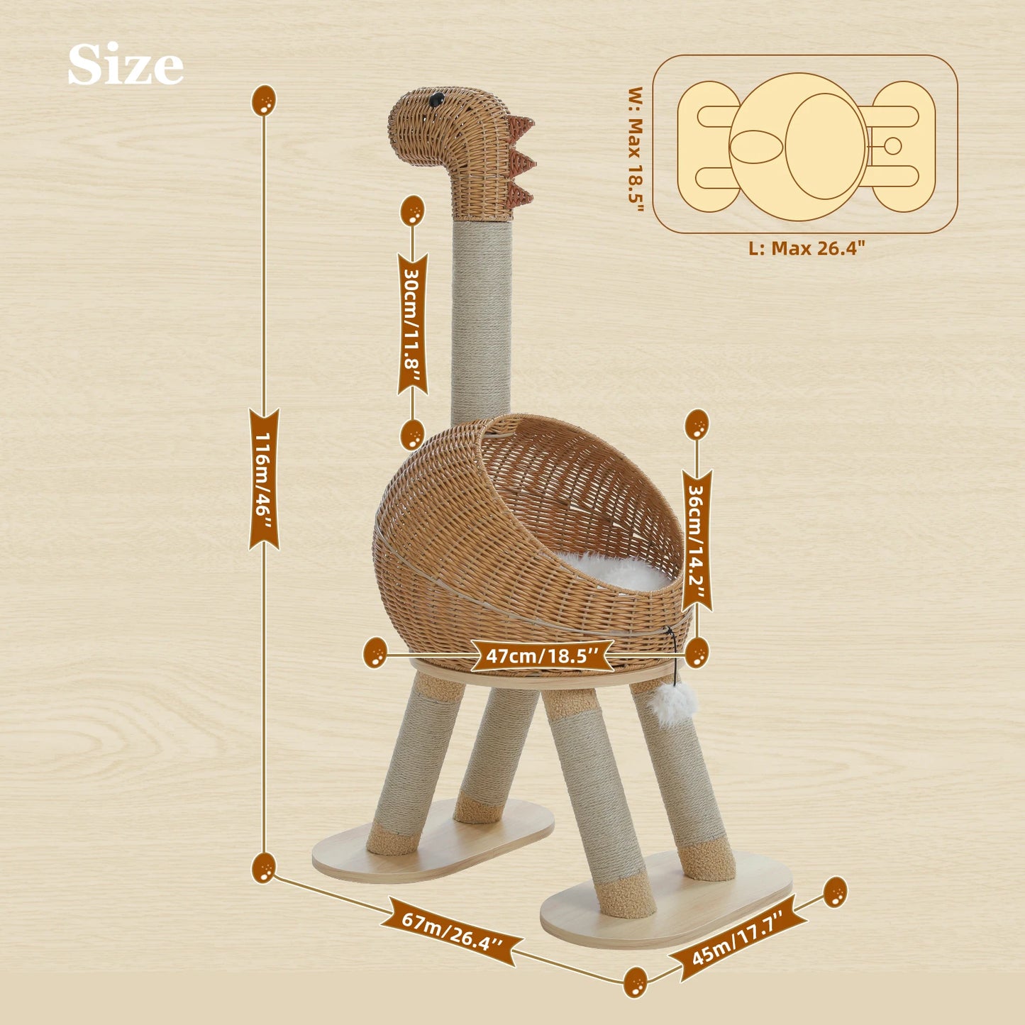 PAWZ Road Dinosaur Cat Tree Tower Three Tier Sisal Post Wicker Condo