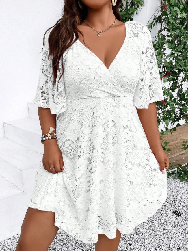 Elegant Womens Lace A Line V Neck Casual Party Dress