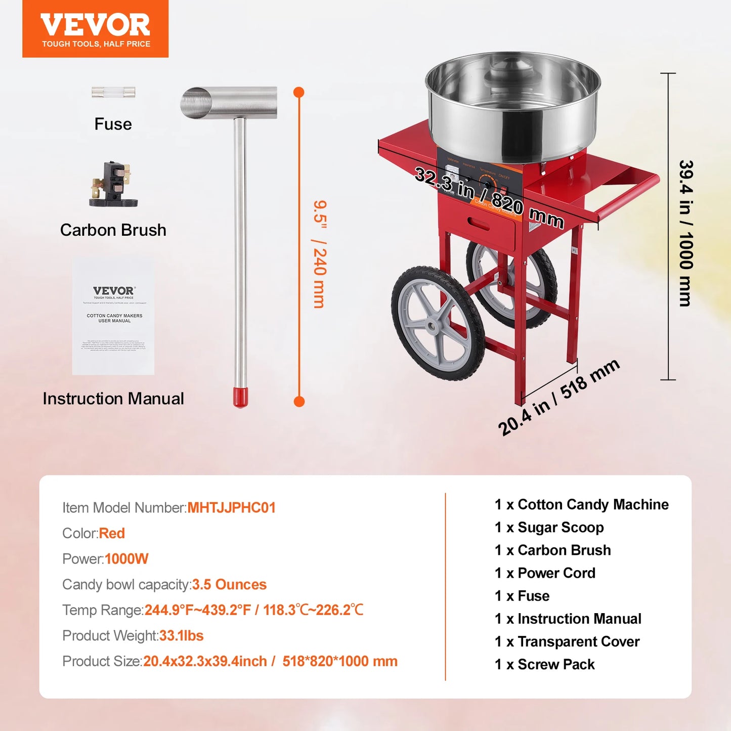 SucceBuy Commercial Electric Cotton Candy Machine With Cart And Drawer