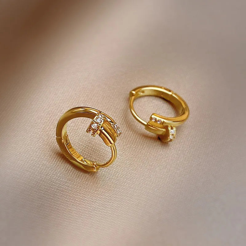 Shiny Crystal Hoop Earrings For Women Nail Shaped Fashion Jewelry