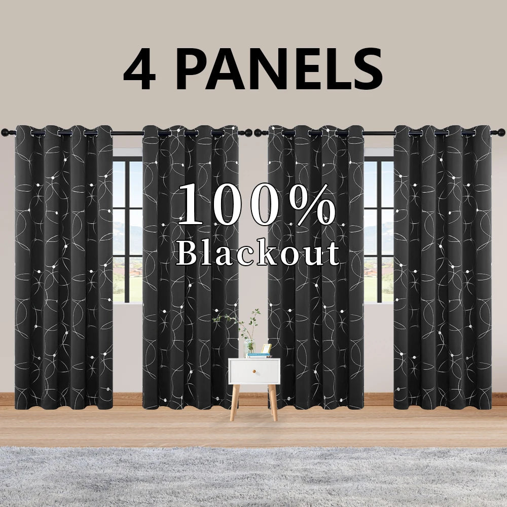 4Pcs Blackout Curtains Grommet Thermal Insulated Foil Circles Dots