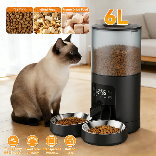 Automatic Cat Feeder With Dual Stainless Bowls Timed Dispenser