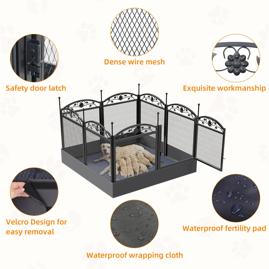 BINGOPAW 8 Panel Heavy Duty Dog Playpen Outdoor Indoor Fence With Waterproof Pad