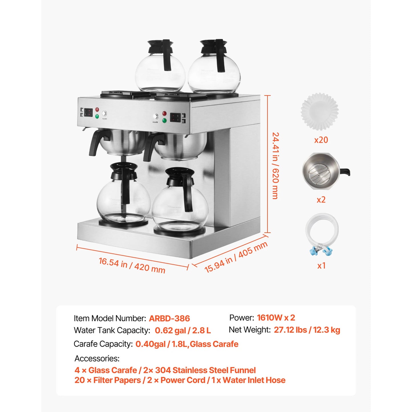 SucceBuy 24 Cup Commercial Drip Coffee Maker With Glass Carafes