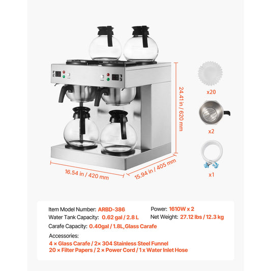 SucceBuy 24 Cup Commercial Drip Coffee Maker With Glass Carafes